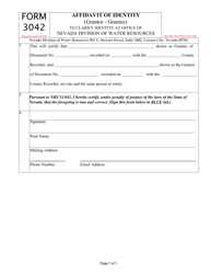 Document preview: Form 3042 Affidavit of Identity (Grantor - Grantee) - Nevada