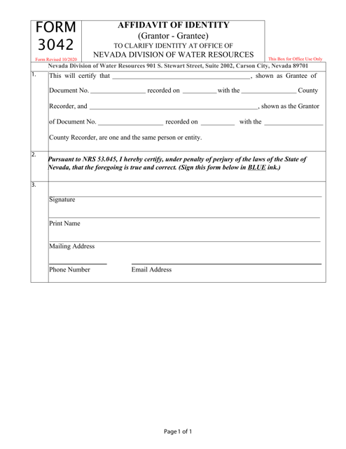 Form 3042 Affidavit of Identity (Grantor - Grantee) - Nevada