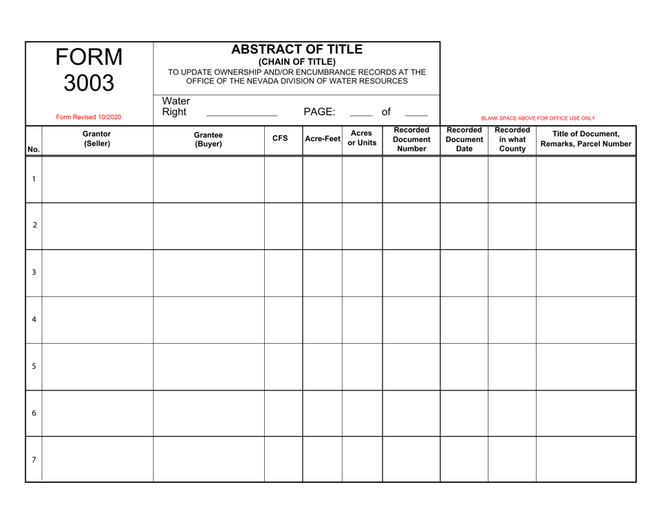 Form 3003 Fill Out, Sign Online and Download Fillable PDF, Nevada