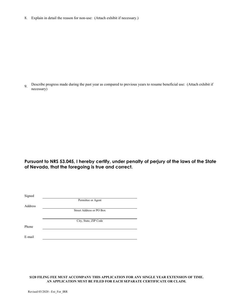 Application for Extension of Time to Prevent a Forfeiture for Irrigation - Nevada, Page 4