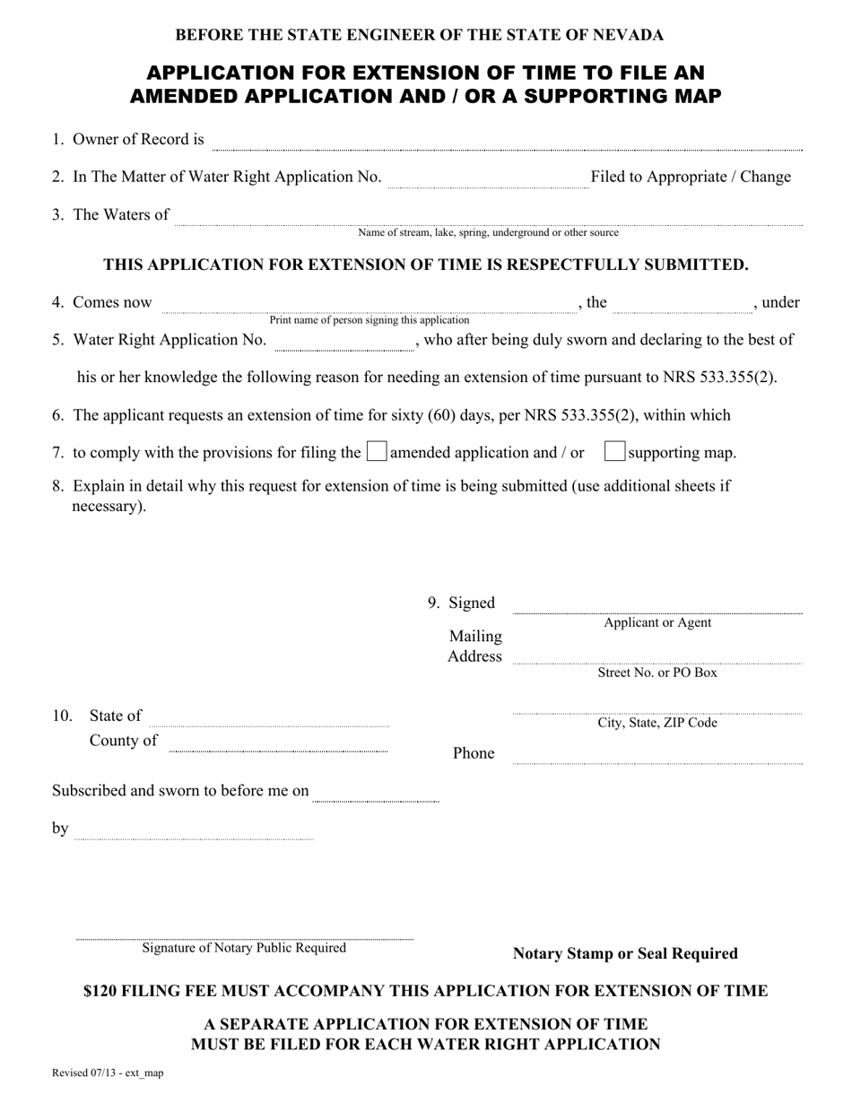 Application for Extension of Time to File an Amended Application and / or a Supporting Map - Nevada, Page 1