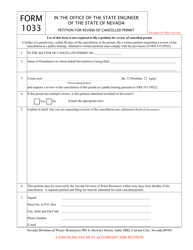 Document preview: Form 1033 Petition for Review of Cancelled Permit - Nevada
