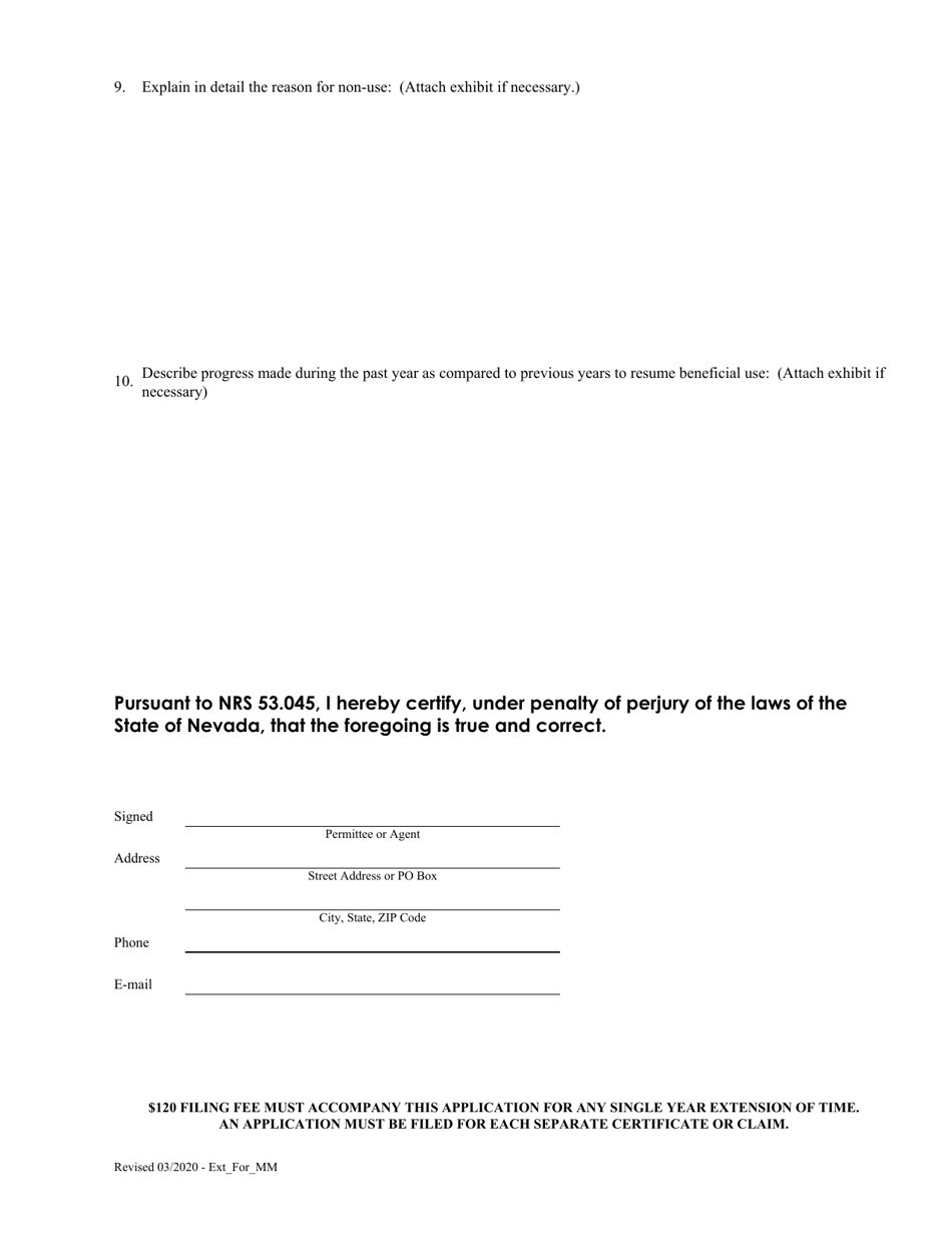 Application for Extension of Time to Prevent a Forfeiture for Mining and Milling - Nevada, Page 4