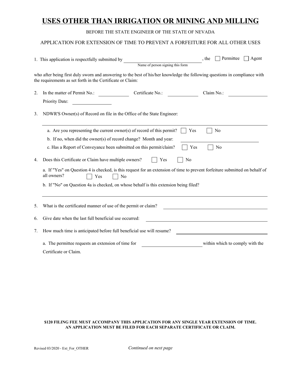 Application for Extension of Time to Prevent a Forfeiture for All Other Uses - Nevada, Page 3
