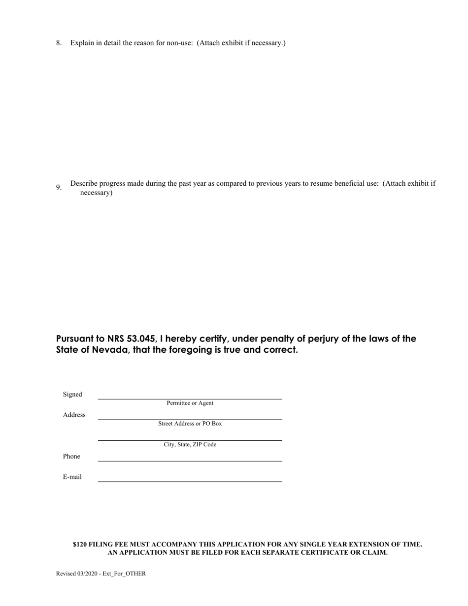 Application for Extension of Time to Prevent a Forfeiture for All Other Uses - Nevada, Page 4
