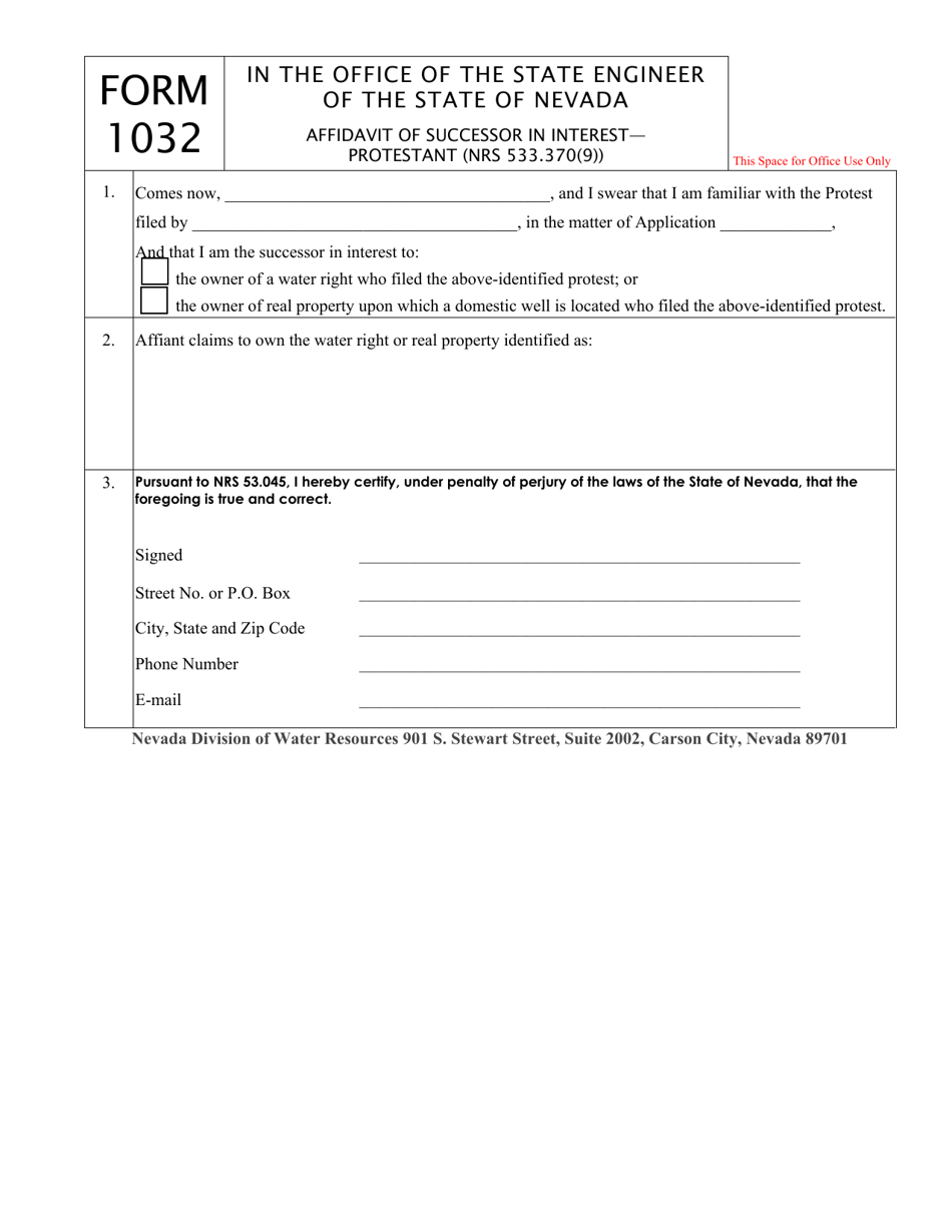 Form 1032 Affidavit of Successor in Interest - Protestant - Nevada, Page 1