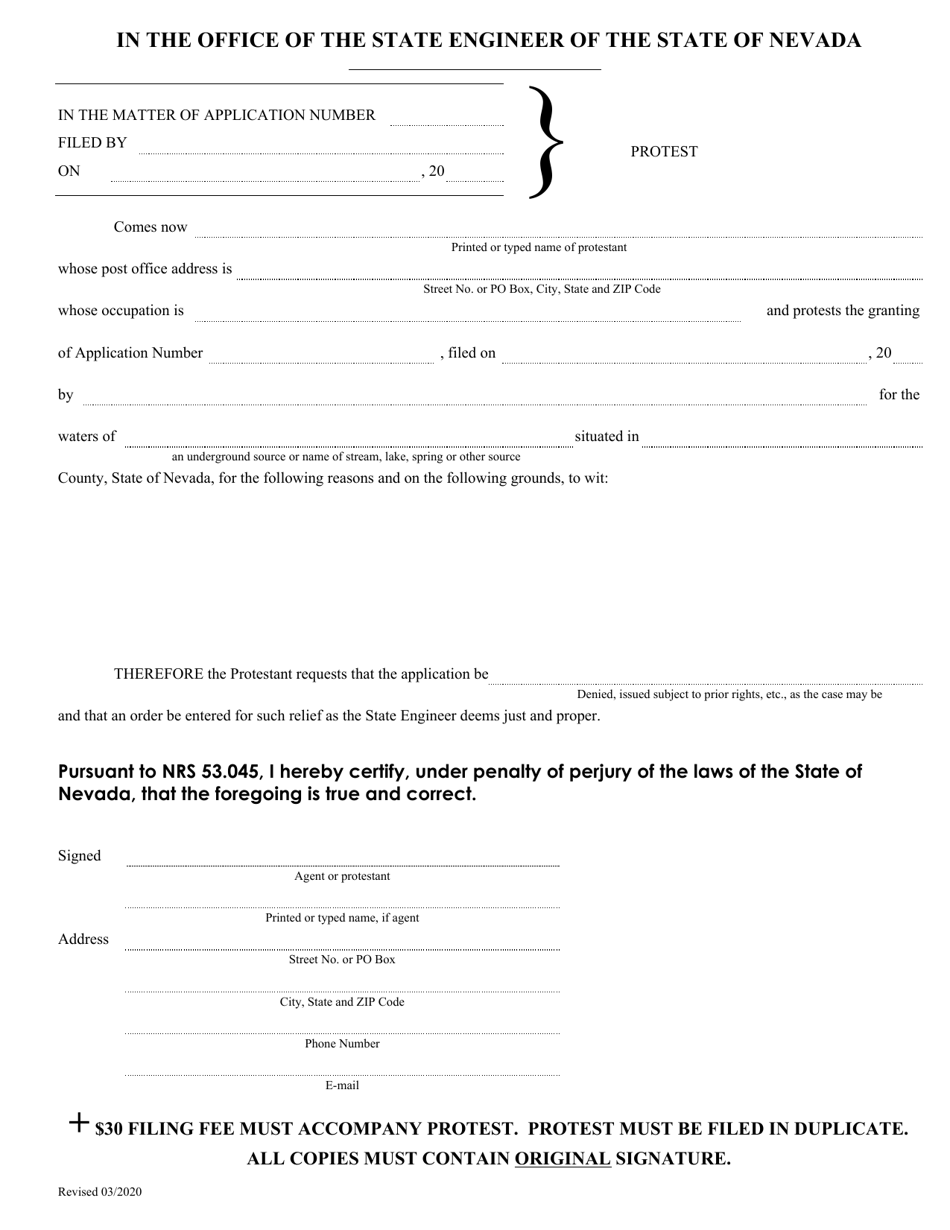 Protest Form - Nevada, Page 1
