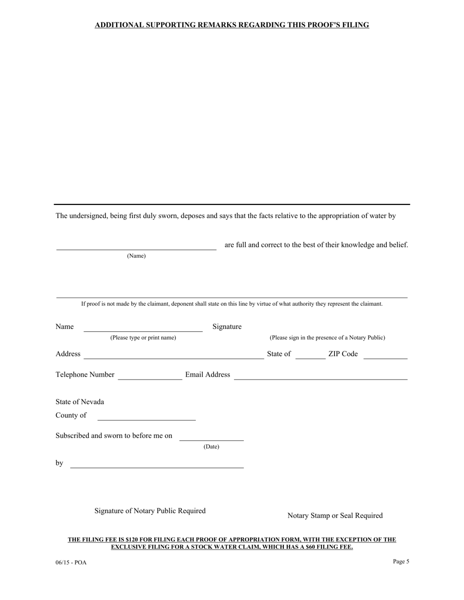 Proof of Appropriation of Water - Nevada, Page 5
