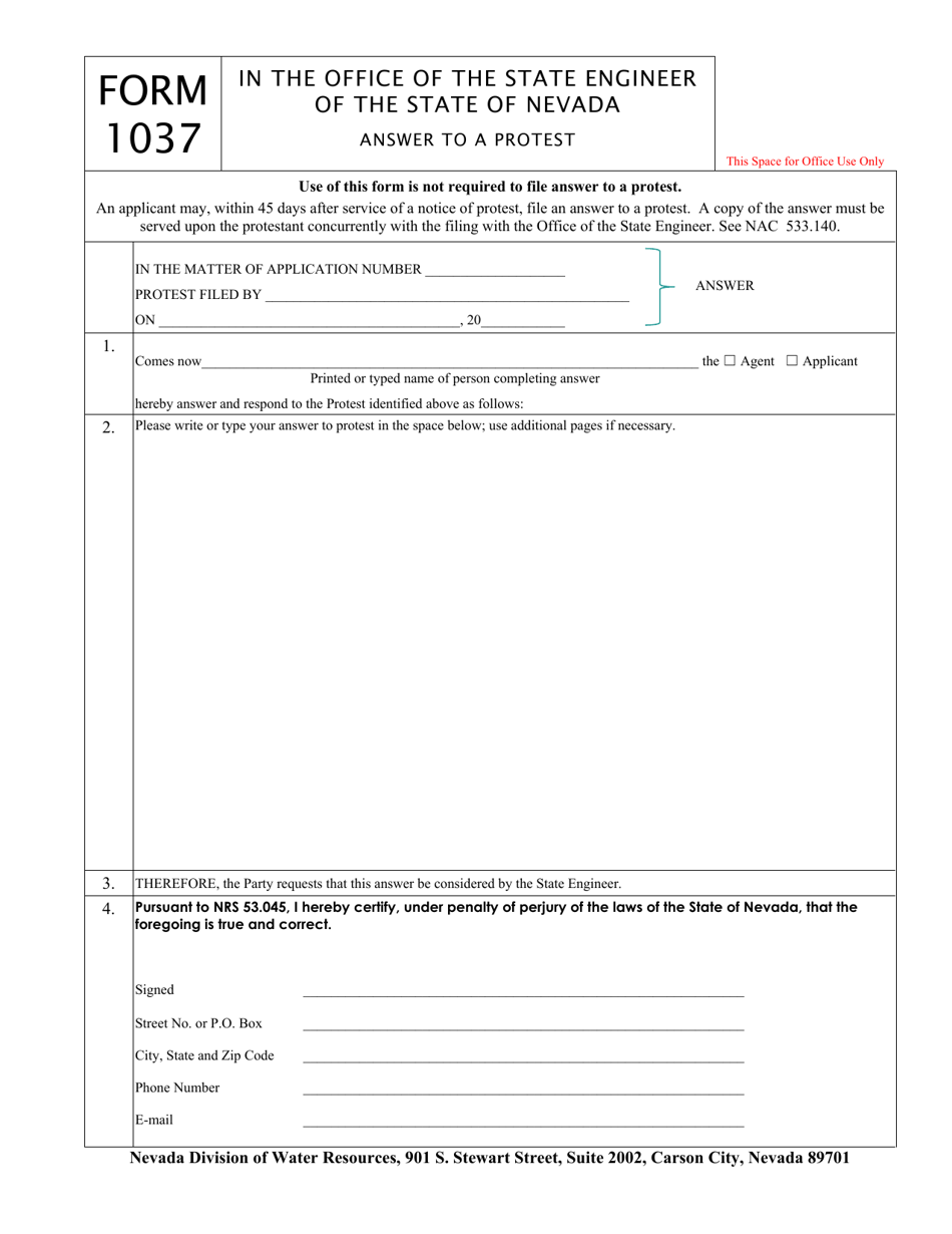 Form 1037 Fill Out, Sign Online and Download Fillable PDF, Nevada Templateroller