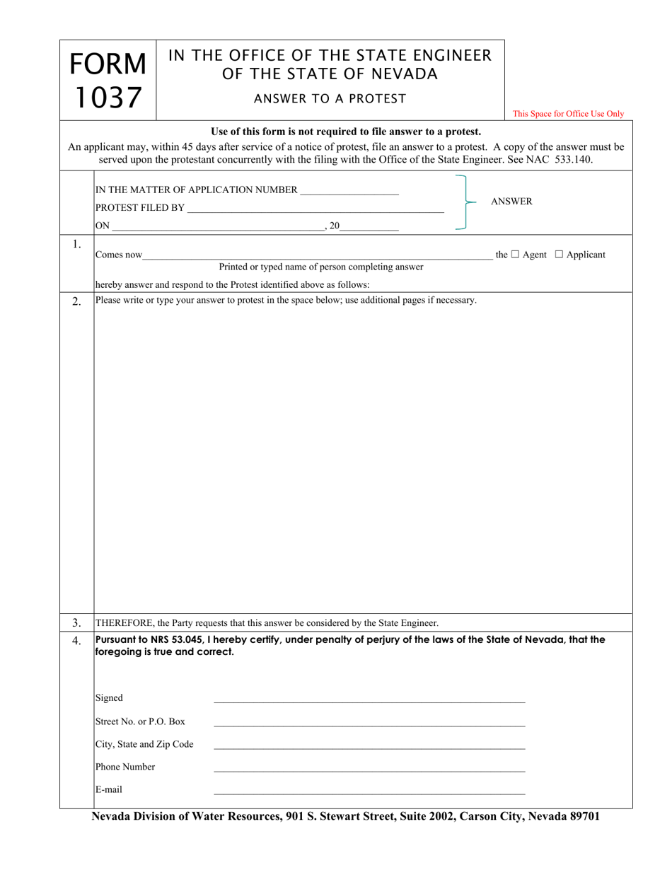 Form 1037 Answer to a Protest - Nevada, Page 1
