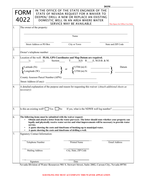 Form 4022  Printable Pdf