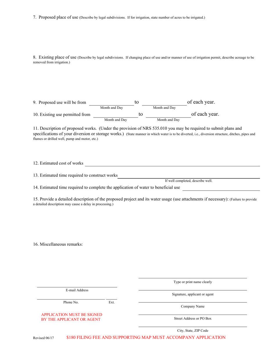 Temporary Application for Permission to Change Point of Diversion, Manner of Use and Place of Use of the Public Waters of the State of Nevada Heretofore Appropriated - Nevada, Page 2