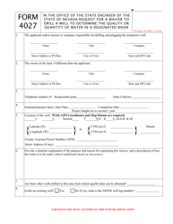 Form 4027 Request for a Waiver to Drill a Well to Determine the Quality or Quantity of Water in a Designated Basin - Nevada