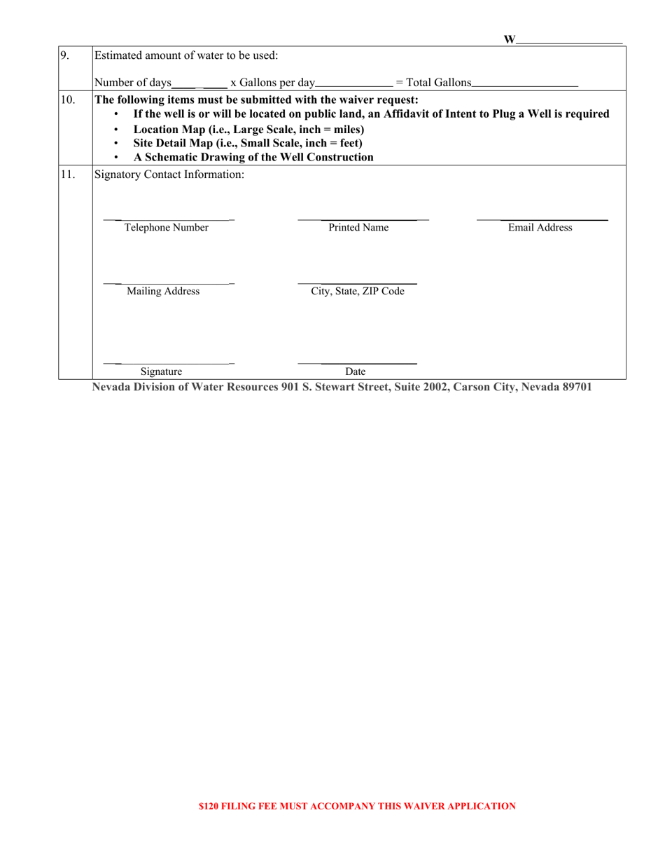 Form 4027 Request for a Waiver to Drill a Well to Determine the Quality or Quantity of Water in a Designated Basin - Nevada, Page 2