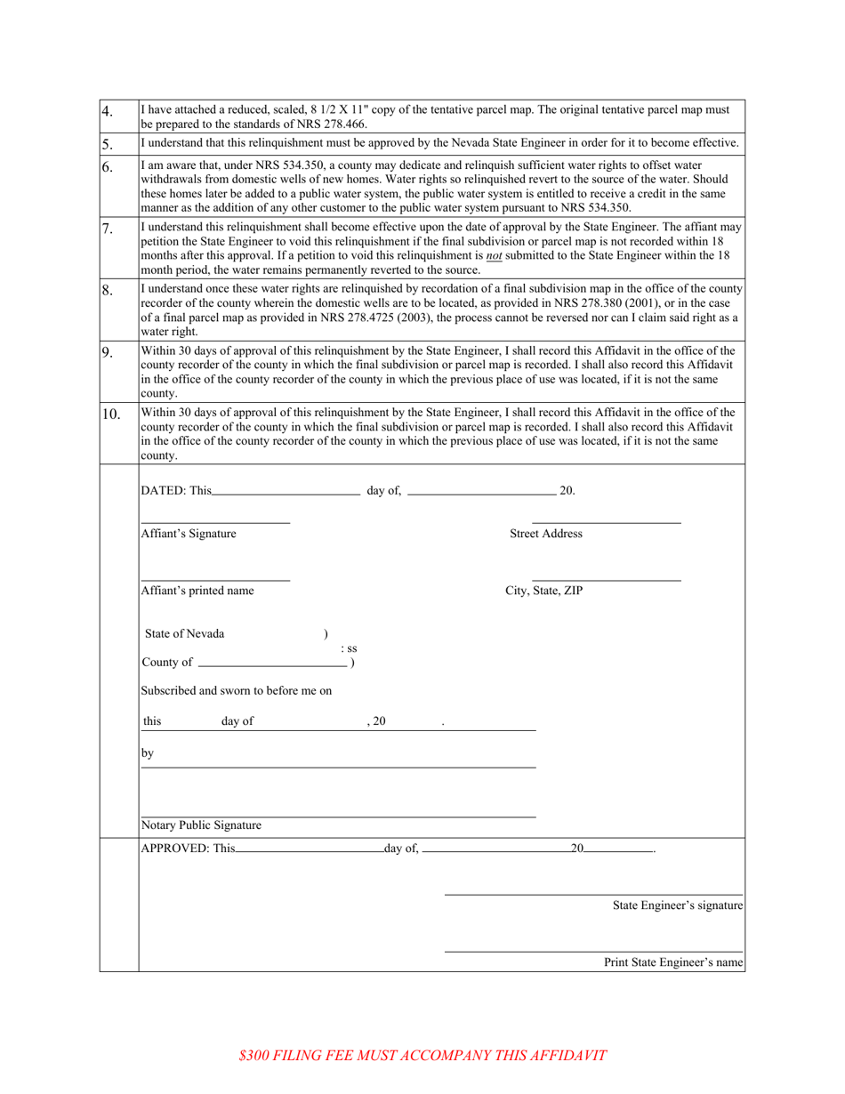 Form 4041 Affidavit to Relinquish Water Rights in Favor of Use of Water for Domestic Wells - Nevada, Page 2