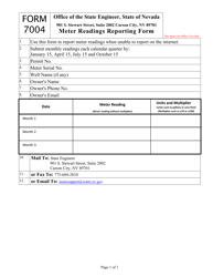 Document preview: Form 7004 Meter Readings Reporting Form - Nevada