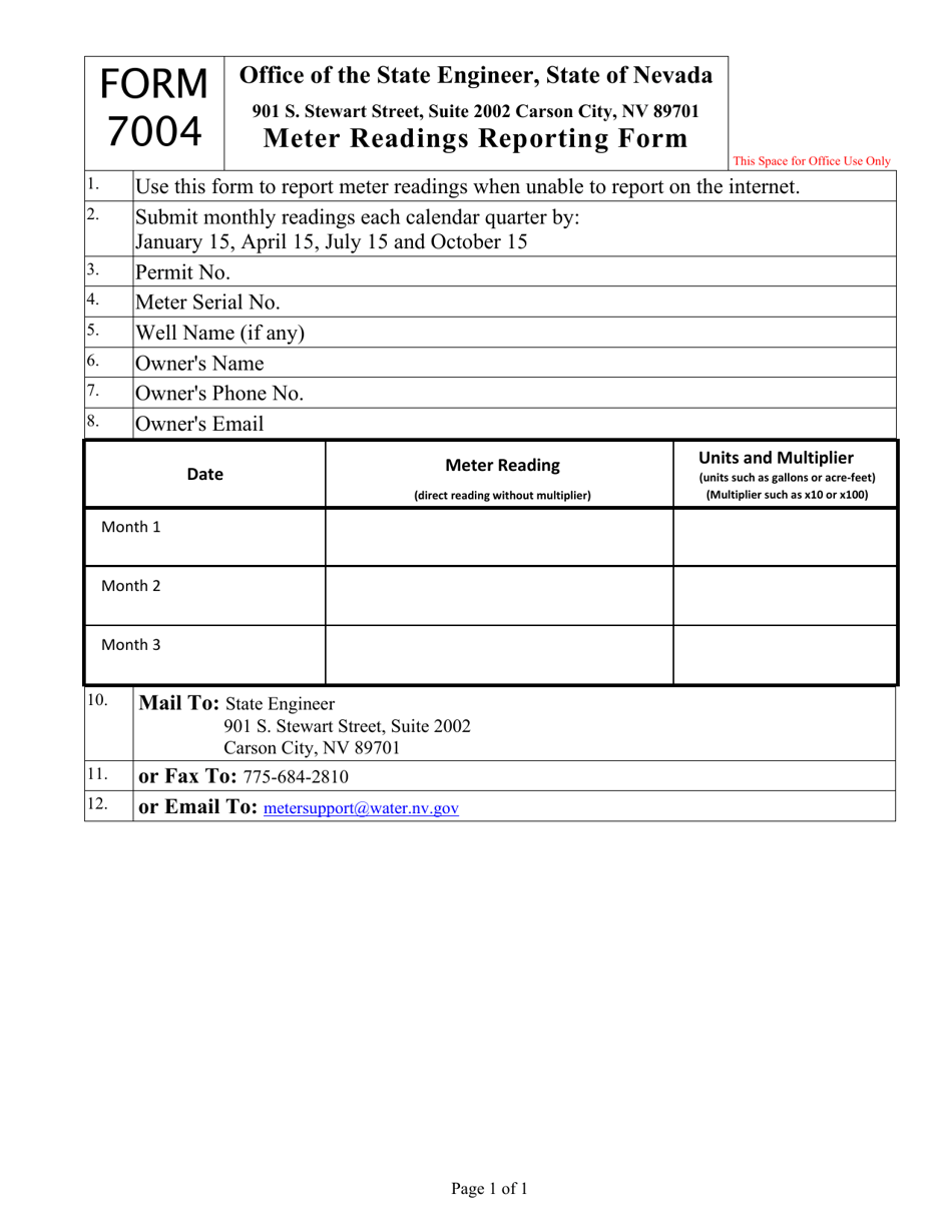 Form 7004 Meter Readings Reporting Form - Nevada, Page 1