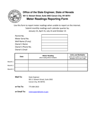 Document preview: Meter Readings Reporting Form - Nevada