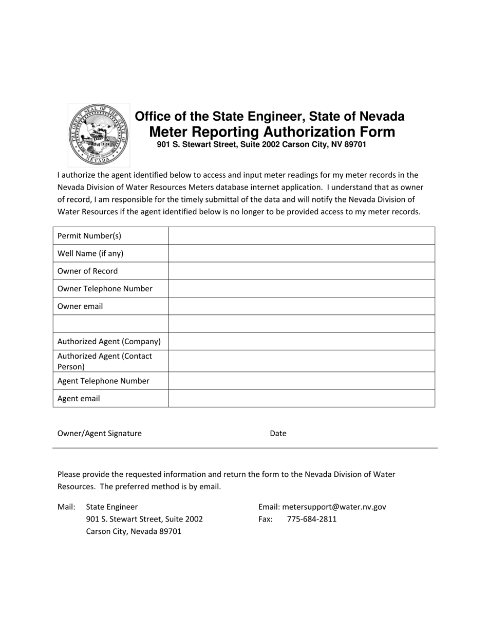Meter Reporting Authorization Form - Nevada, Page 1