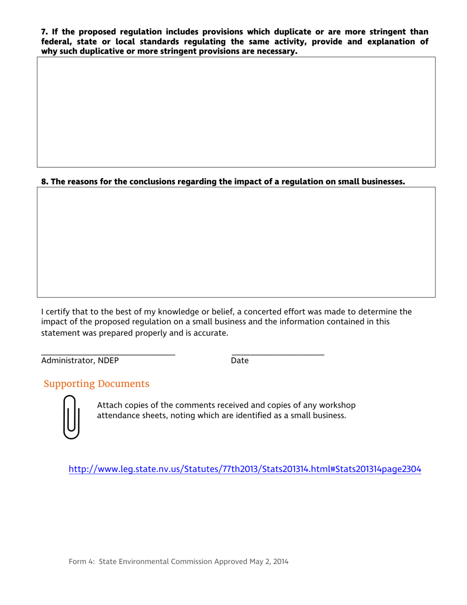 Form 4 Small Business Impact Disclosure and Statement - Nevada, Page 4