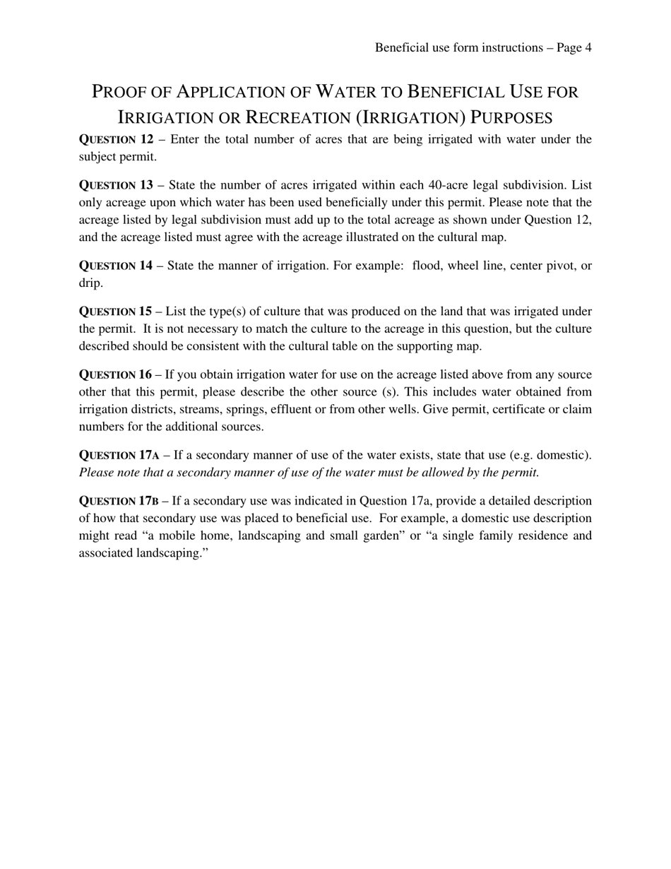 Instructions for Completing the Proof of Application of Water to Beneficial Use Form - Nevada, Page 4