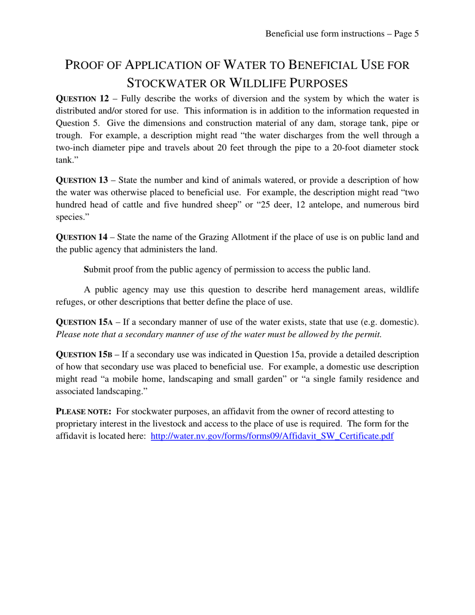 Instructions for Completing the Proof of Application of Water to Beneficial Use Form - Nevada, Page 5