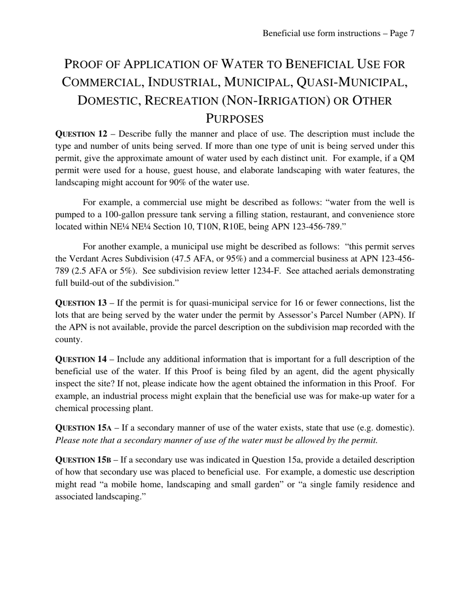 Instructions for Completing the Proof of Application of Water to Beneficial Use Form - Nevada, Page 7