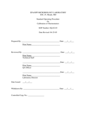 Standard Operating Procedure for Calibration of Thermometers - Sample - Nevada