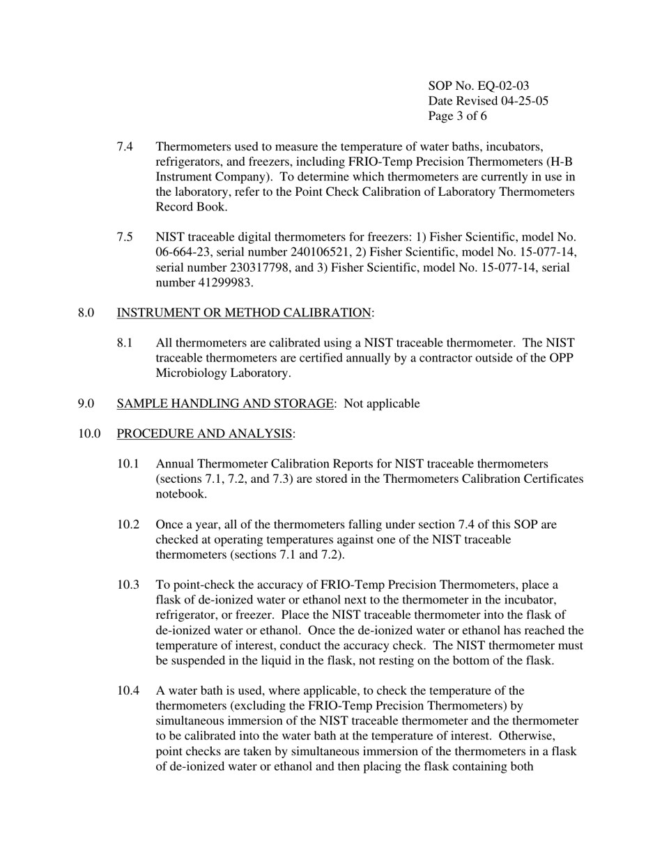 Nevada Standard Operating Procedure for Calibration of Thermometers