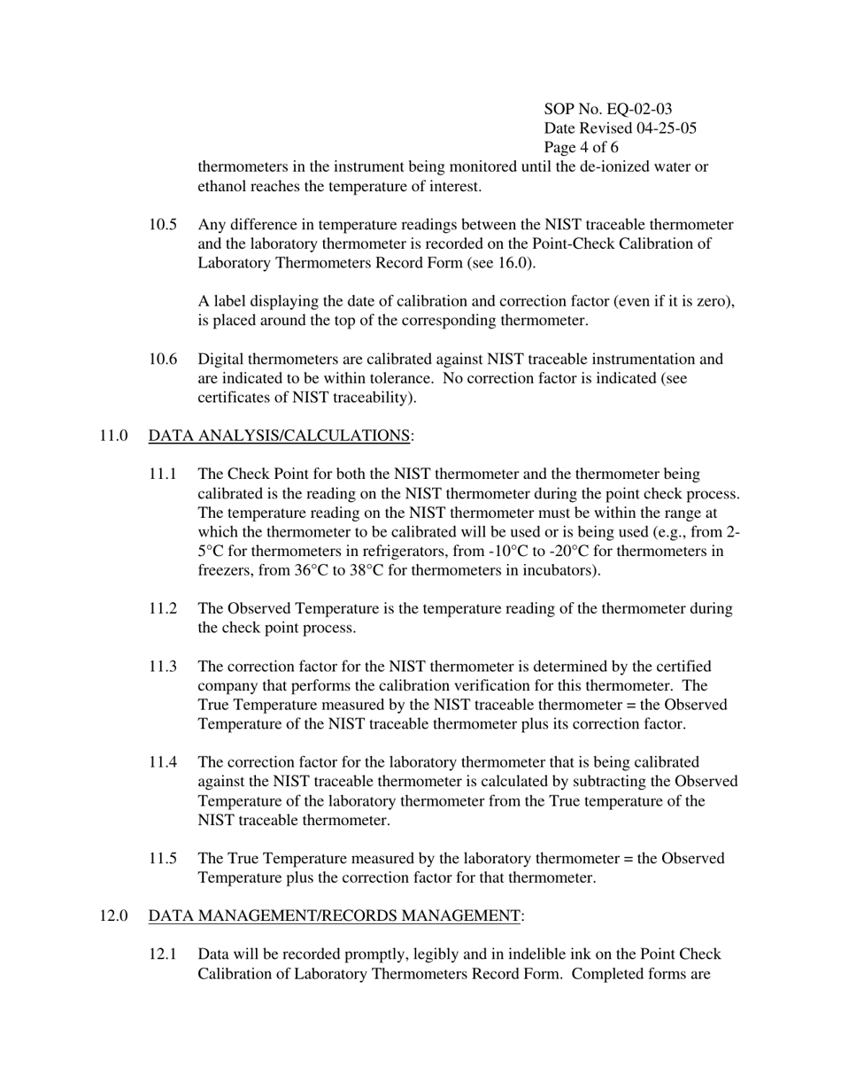 Nevada Standard Operating Procedure for Calibration of Thermometers