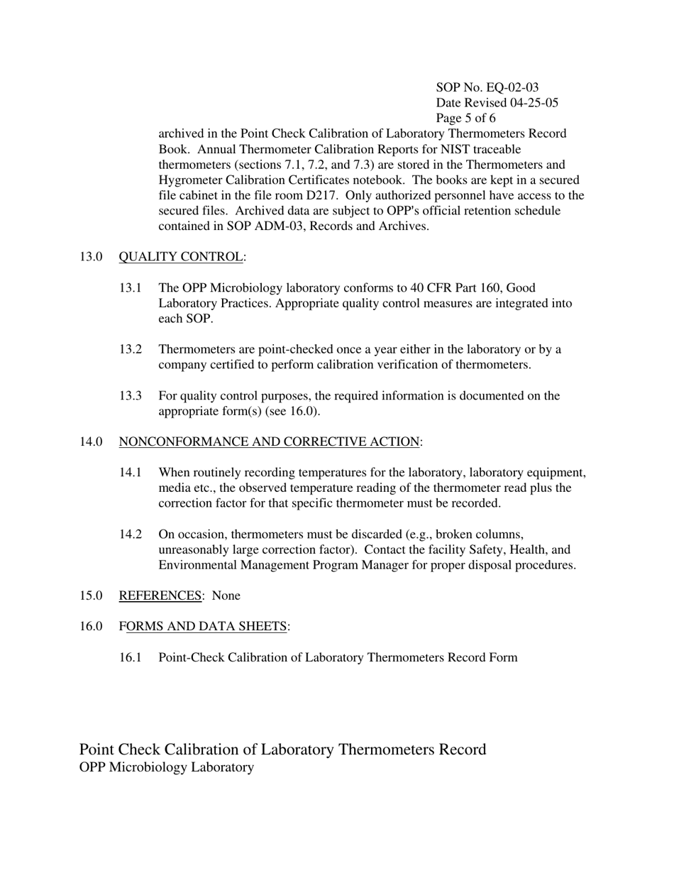Standard Operating Procedure for Calibration of Thermometers - Sample - Nevada, Page 6