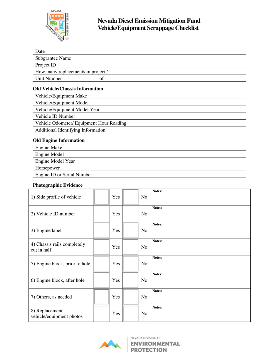 Nevada Nevada Diesel Emission Mitigation Fund Vehicle/Equipment