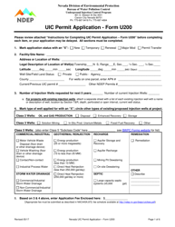 Form U200 &quot;Uic Permit Application&quot; - Nevada