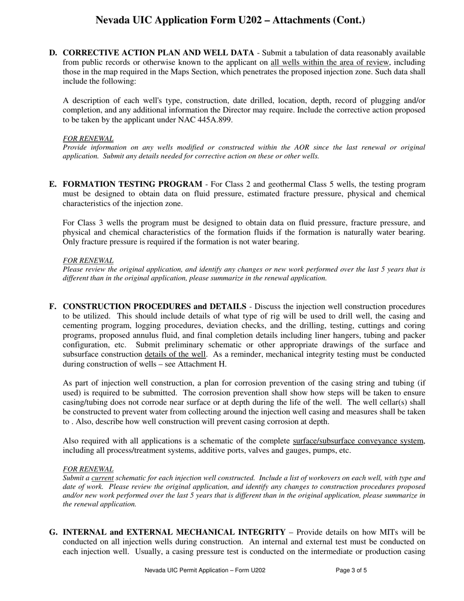 Form U202 Unev Permit Application - Class 2 Oil / Gas, Class 3 Solution Mining, or Class 5 Geothermal Well Attachments - Nevada, Page 3