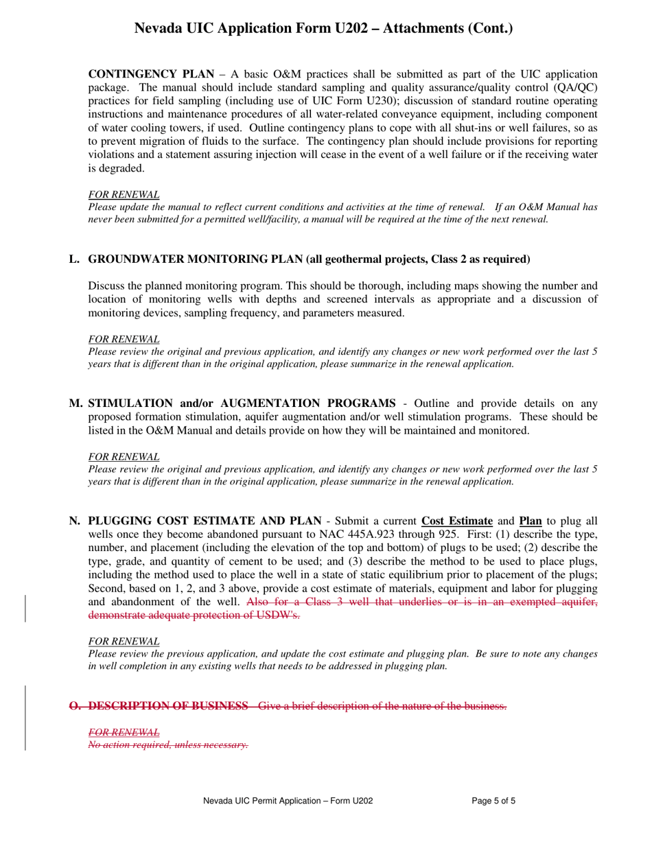 Form U202 Unev Permit Application - Class 2 Oil / Gas, Class 3 Solution Mining, or Class 5 Geothermal Well Attachments - Nevada, Page 5