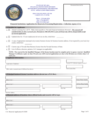 Document preview: Financial Institutions Application for Renewal of Licensing/Registration - Collection Agency (Ca) - Nevada