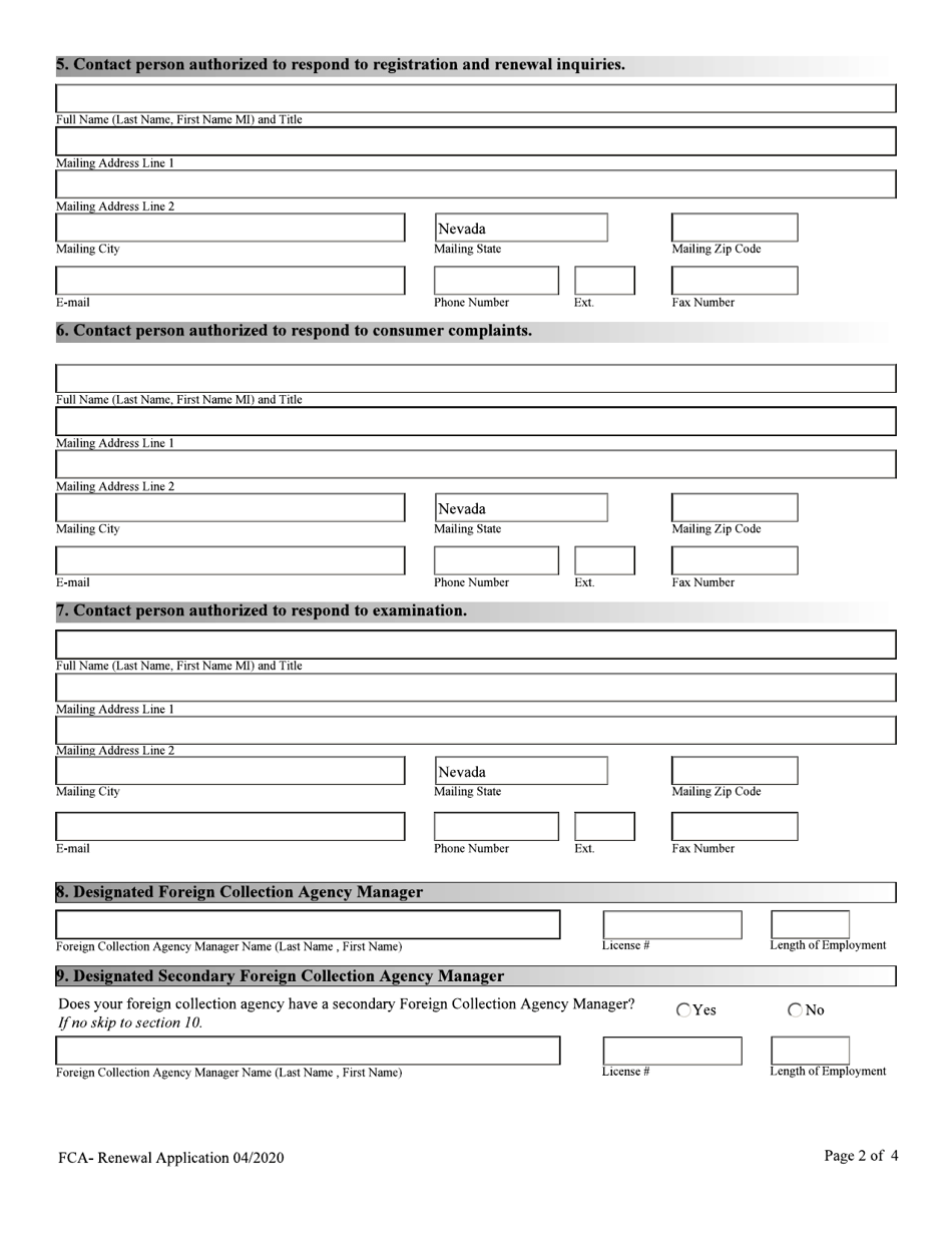 Nevada Financial Institutions Application for Renewal of Licensing ...