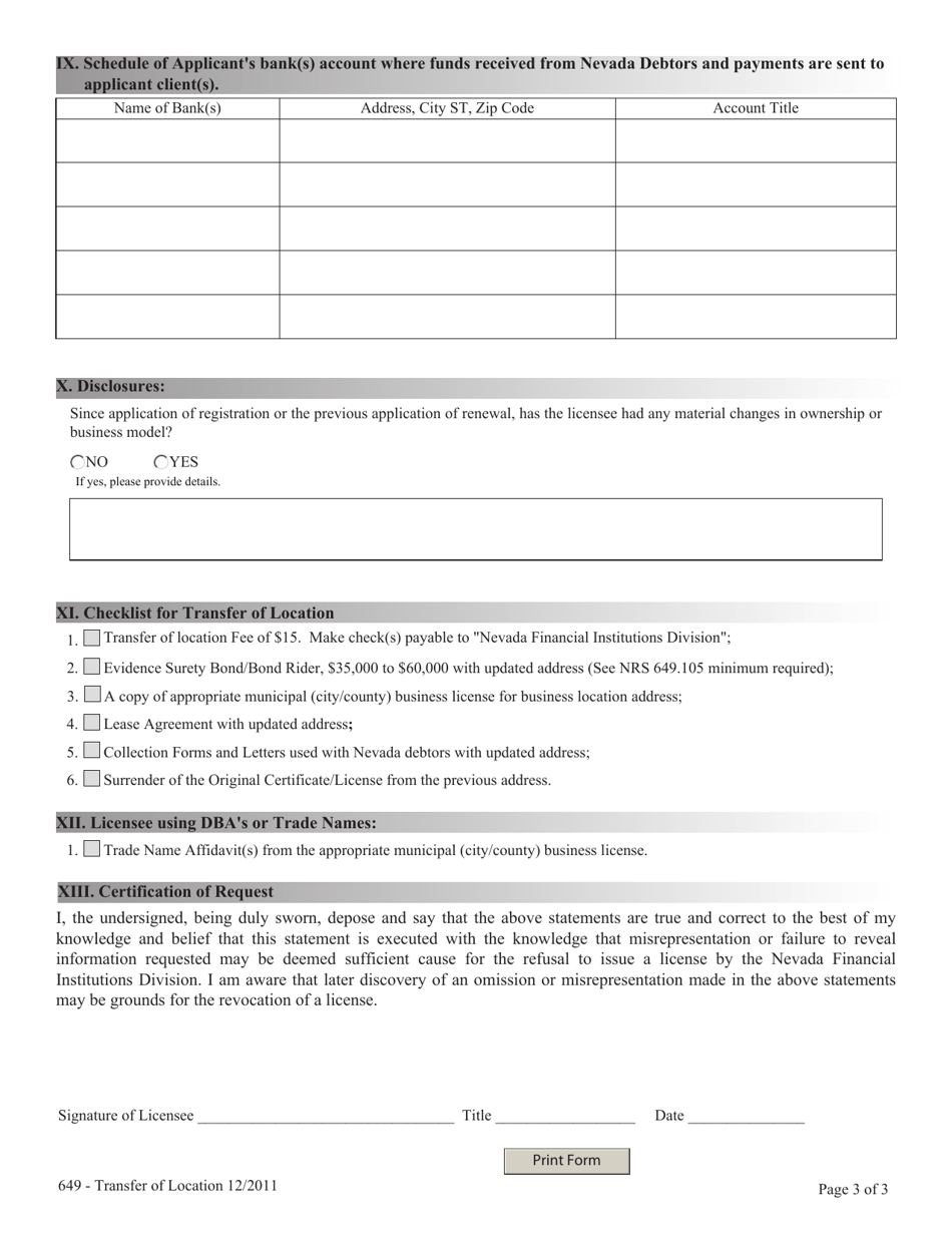 Transfer of Location Request for Collection Agency  Foreign Collection Agency - Nevada, Page 3