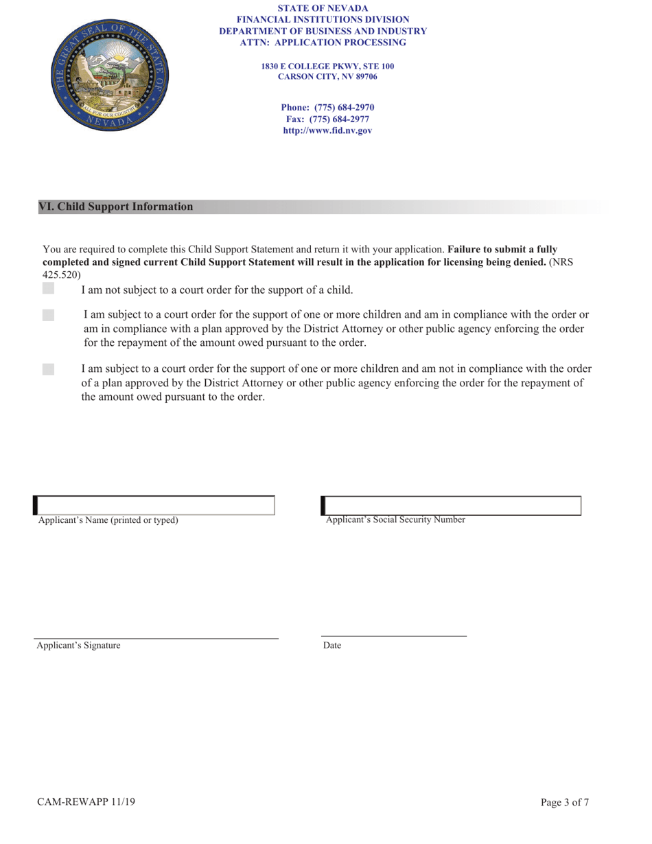 Renewal Application for Certification as a Collection Agency Manager - Nevada, Page 3
