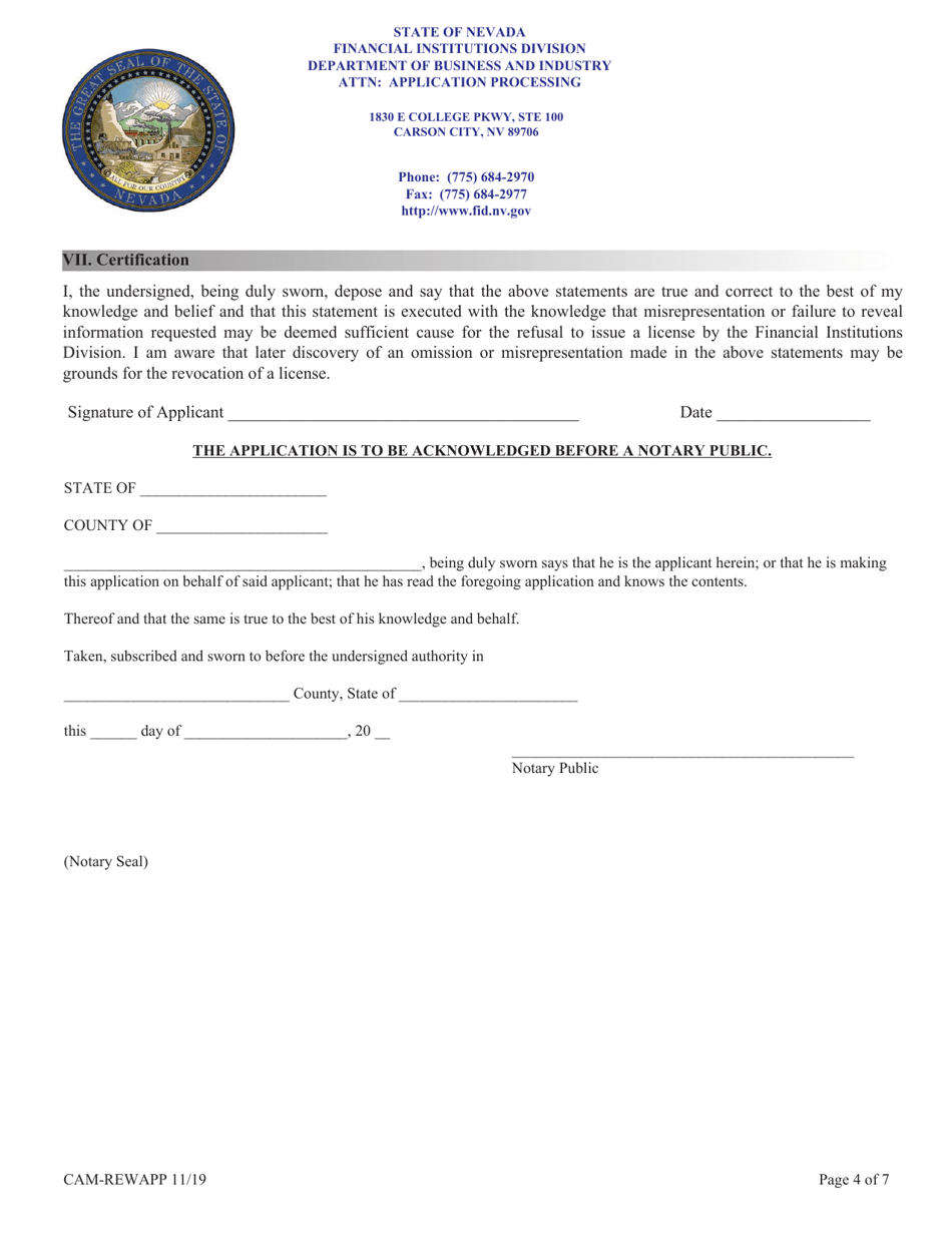 Renewal Application for Certification as a Collection Agency Manager - Nevada, Page 4