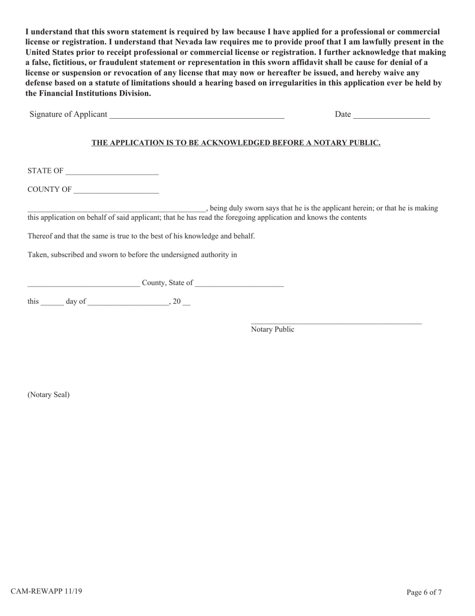 Renewal Application for Certification as a Collection Agency Manager - Nevada, Page 6