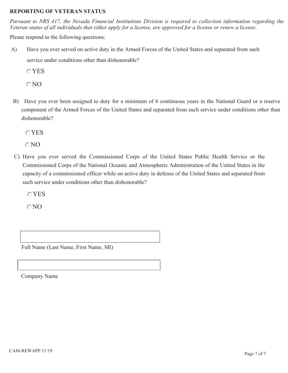 Renewal Application for Certification as a Collection Agency Manager - Nevada, Page 7