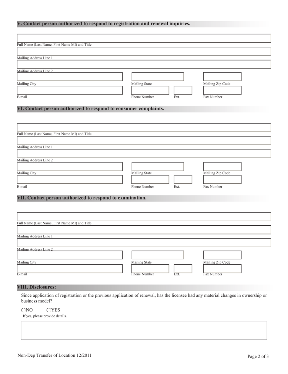 Transfer of Location Request for Non-depository Licensee - Nevada, Page 2