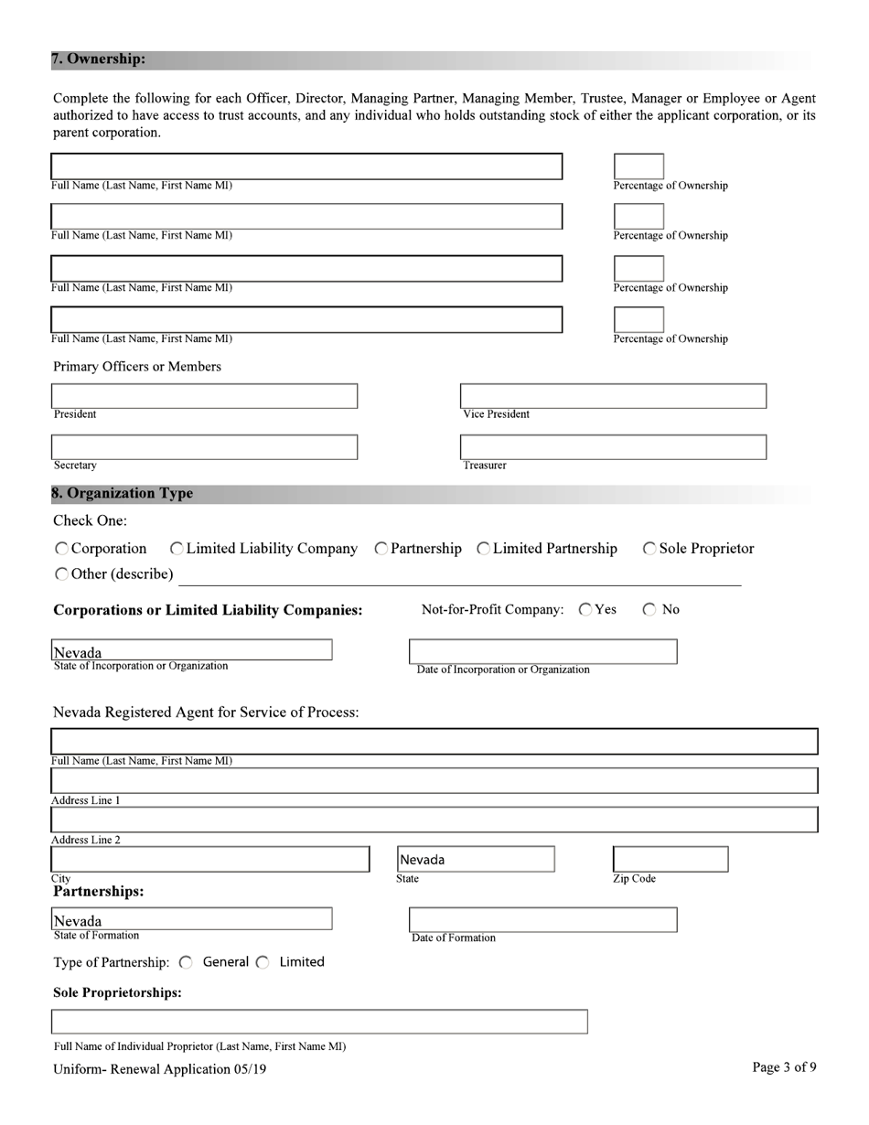 Financial Institutions Uniform Application for Licensing / Registration - Non-depository Licensee - Nevada, Page 3