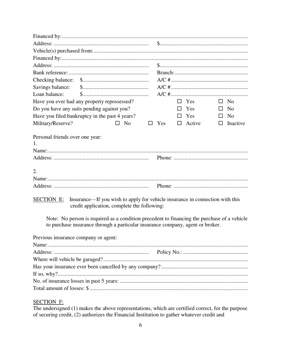 Application for Credit Used in Any Sale of Vehicle Governed by Nrs 97.299 - Nevada, Page 6