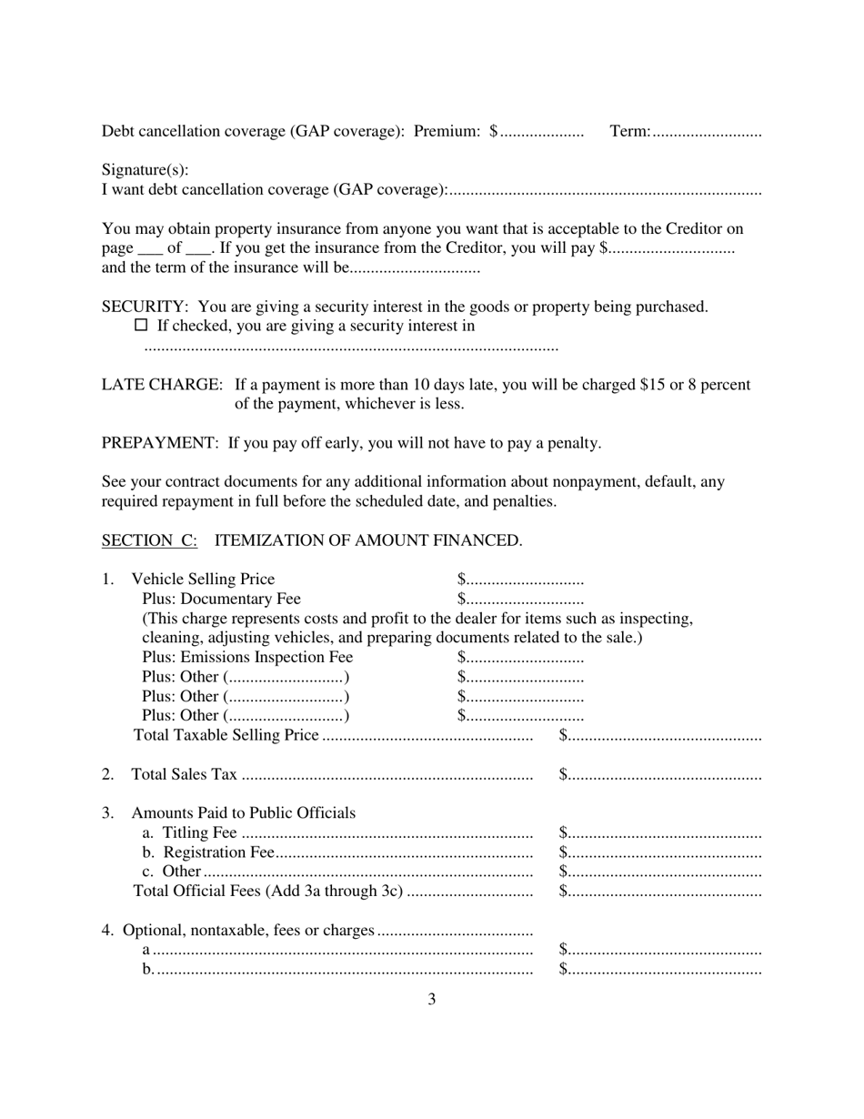 Contract for Sale and Security Agreement for Sale of Vehicle With Payment of Simple Interest - Nevada, Page 3