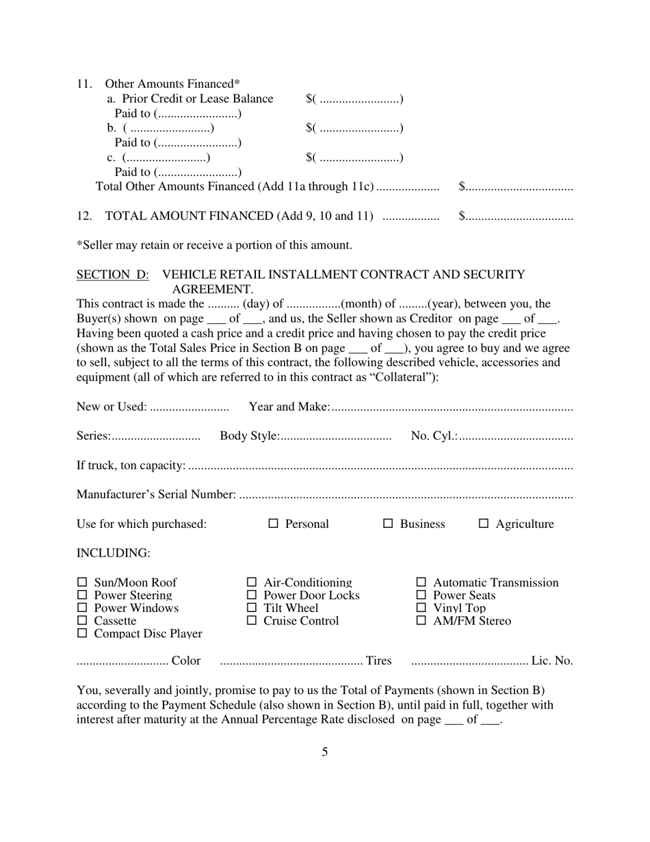 Contract for Sale and Security Agreement for Sale of Vehicle With Payment of Simple Interest - Nevada, Page 5