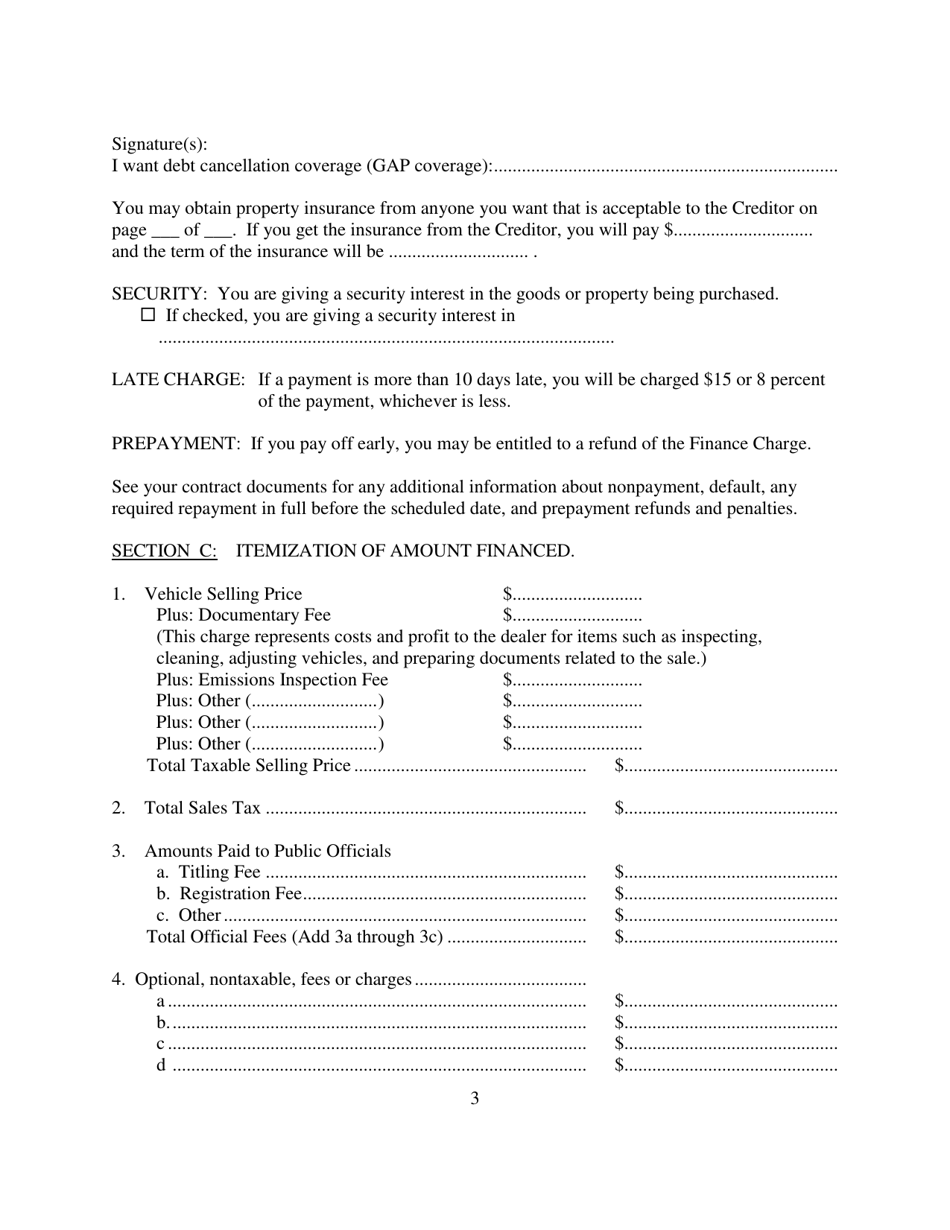 Contract for Sale and Security Agreement for Sale of Vehicle With Precomputed or Add-On Interest to Be Paid - Nevada, Page 3