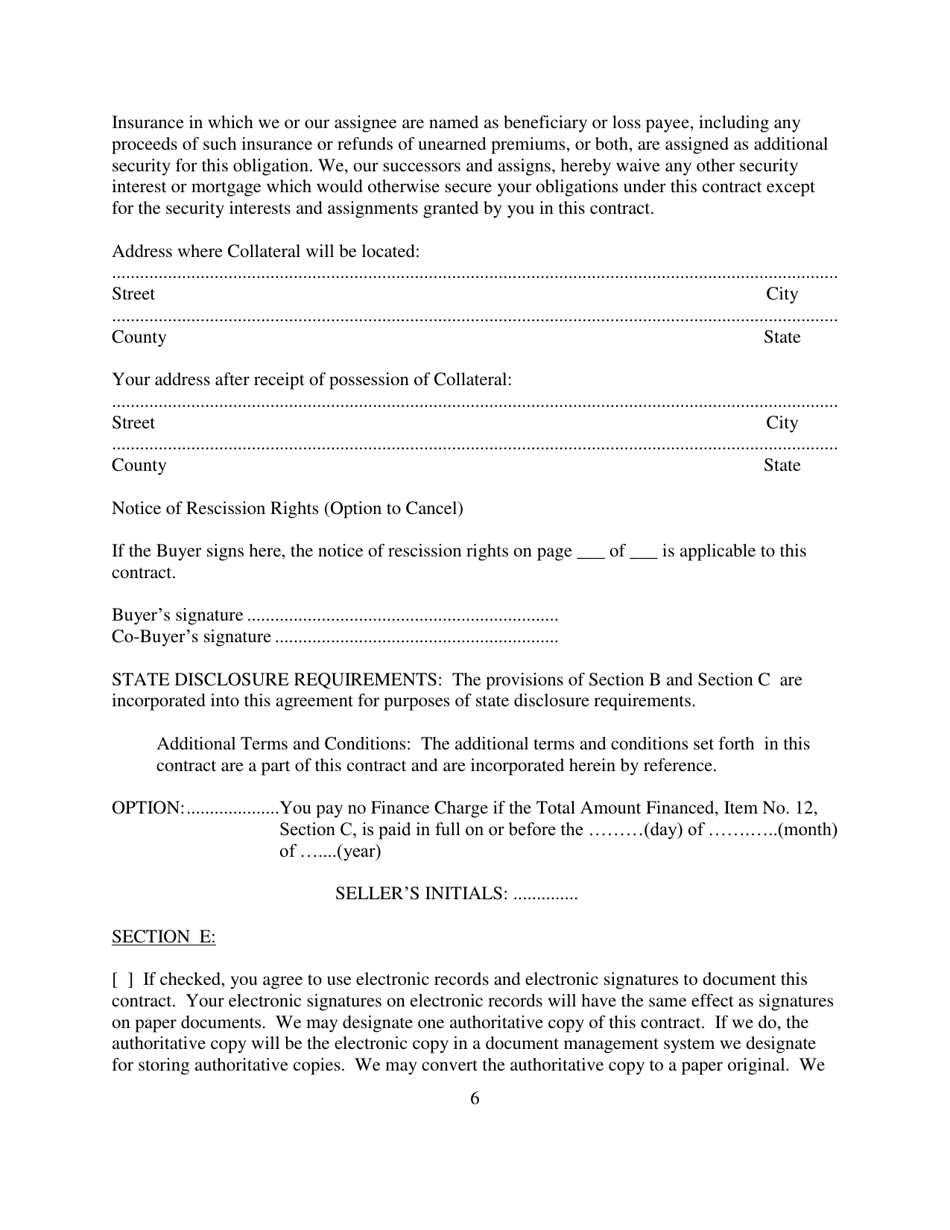 Contract for Sale and Security Agreement for Sale of Vehicle With Precomputed or Add-On Interest to Be Paid - Nevada, Page 6