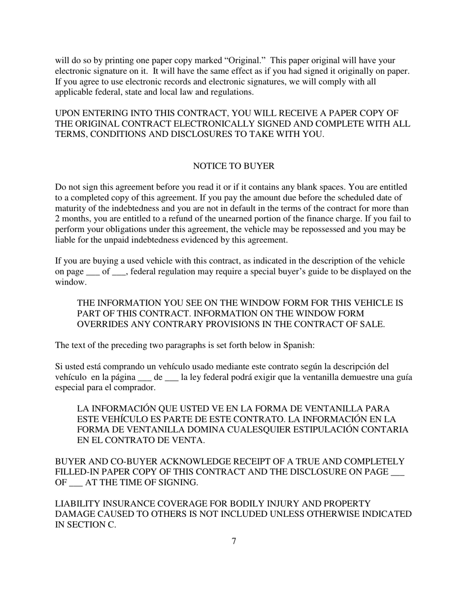 Contract for Sale and Security Agreement for Sale of Vehicle With Precomputed or Add-On Interest to Be Paid - Nevada, Page 7